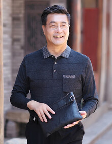 豹尼 长袖t恤男2019春秋季中年男士父亲爸爸装休闲体恤衫中老年男装老人装衣服装上衣polo衫 深灰色 L