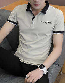 短袖T恤男士2019夏季新款运动男装纯色休闲印花五分袖t恤男士大码半袖衣服男 8712卡其 XL