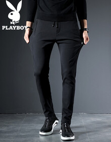 花花公子PLAYBOY 休闲裤男士韩版时尚小脚哈伦裤修身男装卫裤长裤子  黑色（1060） XL