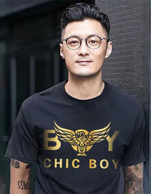正品CHIC别致男孩BOY短袖T恤男2019夏新款余文乐明星同款字母老鹰烫金烫银个性男女款 黑色烫金 XXXL