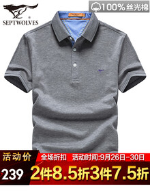 七匹狼丝光棉短袖T恤男2019夏季新品翻领商务中年男士POLO衫休闲男装纯棉半袖体恤衣服2900 003中灰色 165/84A(M)