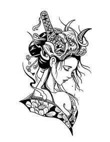 艺伎花臂纹身贴女款古典樱花美女手臂后背大小腿仿真果汁草本贴关注