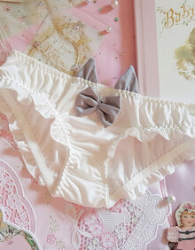 少女心性感亮晶晶雪纺蕾丝低腰内裤精致女士 白色猫咪灰耳朵>内衣裤