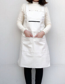 皮革围裙女防水防油工作工厂皮围腰加厚pu厨房家务男女加长围兜 白色