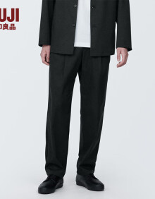 无印良品（MUJI）男式 不易褶皱 抽褶宽版裤 男士裤子男款 长裤 夏季新品 AE0WTA4S 黑色 M(170/80A)