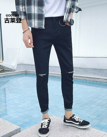 【破洞裤子黑色】价格_图片_品牌