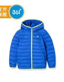 361度童装 男女童轻薄保暖羽绒服冬季新品中大童连帽保暖羽绒服男女童外套 电子蓝 170