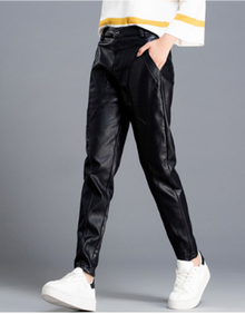 韩诗茵皮裤女长裤外穿宽松高腰韩版小脚哈伦皮裤萝卜裤2019秋冬新款 黑色单款 L