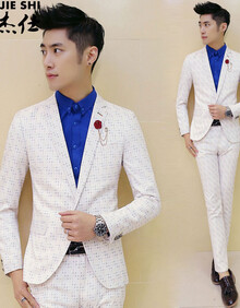 白色一粒双排扣商务休闲 西服套装 男装 服饰内