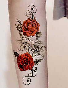 纹墨轩 红色玫瑰图腾防水纹身贴 彼岸花玫瑰花臂纹身贴纸 花腿刺青贴