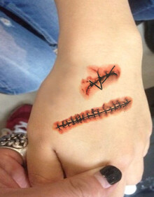 万圣节缝针伤疤手术伤口防水纹身贴 纹墨轩cosplay男女款逼真刺青纹身