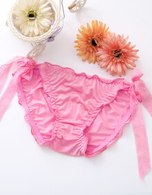 性感系带内裤女低腰女士内衣日系甜美三角裤蕾丝绑带 粉色