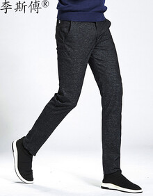 中腰长裤青年商务棉麻裤子潮男装 蓝色 36码(腰