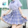 烟紫(刺绣白衬衫短袖+短裙+领结+