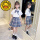 刺绣章短袖衬衫+灰蓝JK短裙套装(