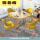原木色圆桌+黄色布椅