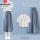 蓝雪纺裤裙+白色衬衫【新中式女