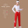 纯白长袖【棉】+大红裤（白边）