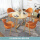 原木色圆桌+橘色布椅
