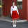 白长袖+红中裙带杠+红冠领结