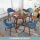 深木纹圆桌+蓝色布椅