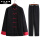 纯棉单挽袖黑衣红扣+黑裤子
