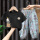 蓝花裤+黑色T恤(猫和爪)