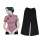 【F006】酒红短袖上衣+黑色裤子