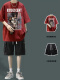 (两件套)酒红T恤+黑色工装短裤