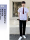 白刺绣短+男 黑裤+沙华领带