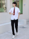 男白色短袖+黑裤+新酒红带