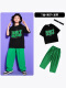 960黑色T恤+699绿色长裤+H黑发带