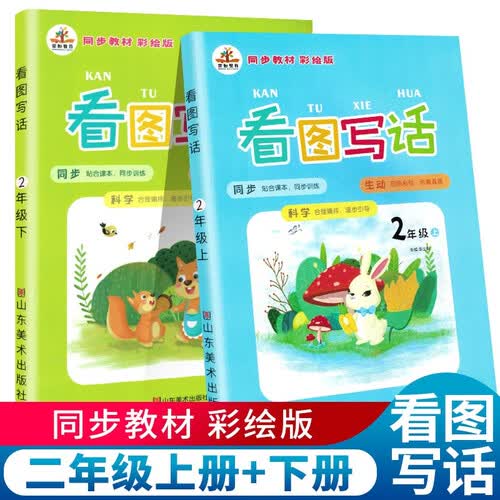 套装2册 看图写话二年级下册上册阅读理解专项训练强化同步练习册看图说话写话每日一练小学语文思维导图素材积累天天练人教版封面