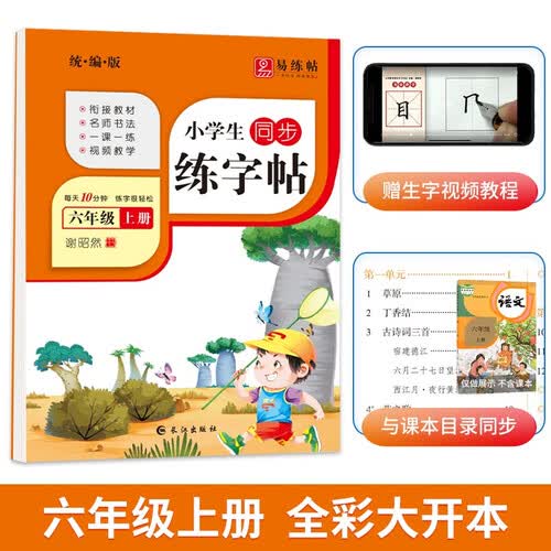 六年级上册同步练字帖 小学生1年级语文教材同步生字课课练 楷书描红本笔画笔顺天天练封面
