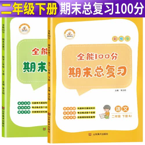 全能100分期末总复习二年级下册语文数学人教部编版/小学冲刺100分期末辅导资料 课本同步重点归纳 期末复习好帮手 套装2册封面