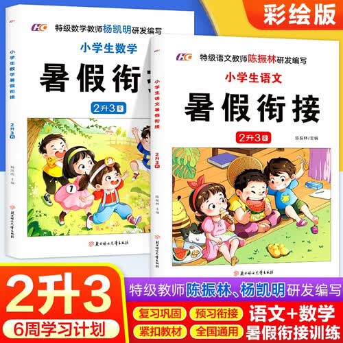 小学生暑假衔接2年级升3年级（全2册）语文+数学封面