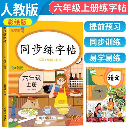 小学同步练字帖六年级语文上册 小学六年级语文同步练字帖专项训练书写字帖控笔训练 学生规范字字体封面