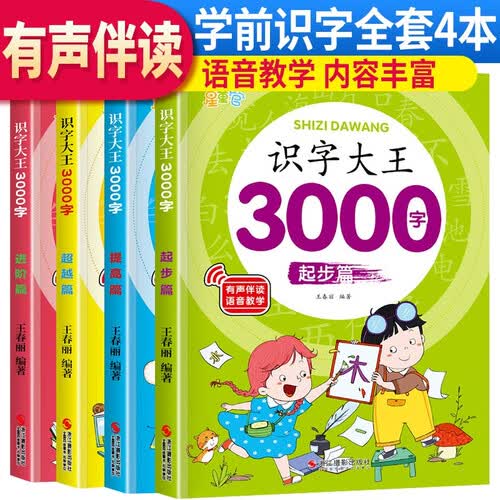 套装4册 识字大王3000字 识字书幼儿认字识字大王3000字幼儿园中班大班学前班宝宝早教启蒙教材学前识字儿童幼儿卡片认字书封面
