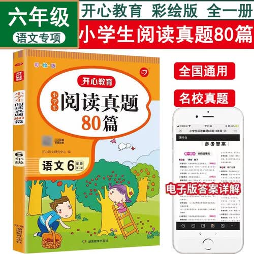 小学生阅读真题80篇6六年级全一册阅读理解强化训练题同步专项小学生六年级课外阅读书籍彩绘版开心教育封面