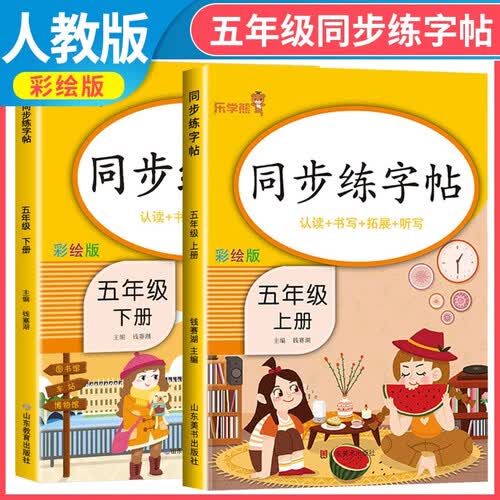 套装2册 小学同步练字帖五年级上册+下册语文人教版 小学五年级语文小学同步练字帖专项训练 学生规范字字体封面