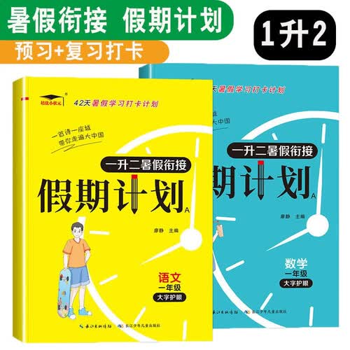 暑假衔接假期计划1升2语文数学2本一年级下册升二年级上册42天暑假打卡计划复习预习作业练习册每日一练专项强化训练小学生提优训练培优小状元封面