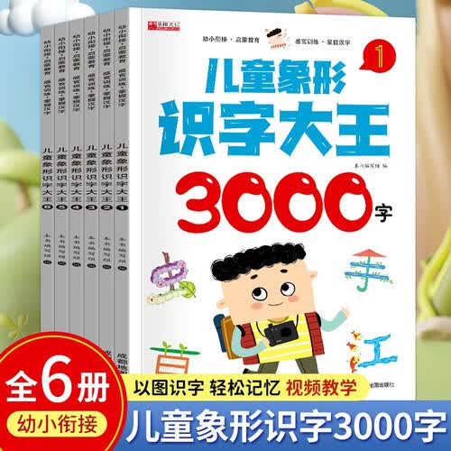 儿童象形识字大王全套6册幼儿园认3000字卡片启蒙早教宝宝书入门篇教材三只河马封面