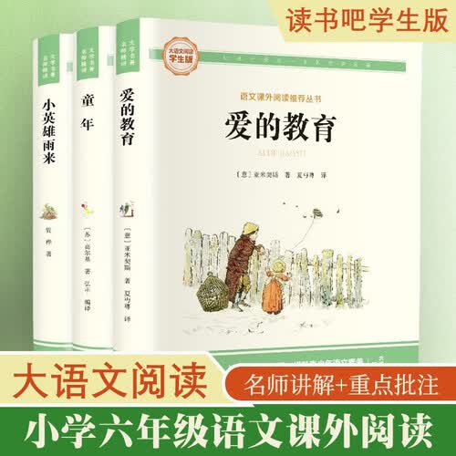 大语文阅读学生版3册 小英雄雨来 爱的教育 童年 小学六年级上语文课外阅读 儿童文学读本封面