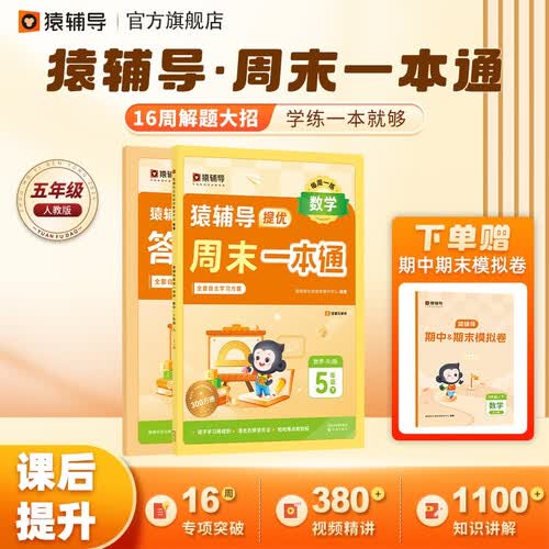 猿辅导2024新版周末一本通课后提升同步练习作业小学数学人教版每日一练五年级下册封面