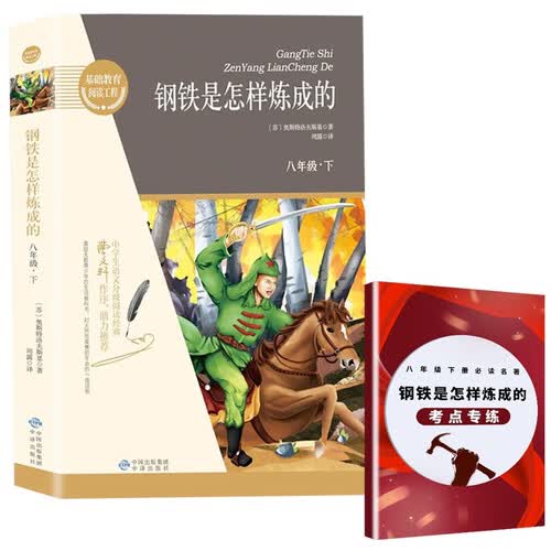 钢铁是怎样炼成的+考点专练（全2册）八年级下册必读名著无障碍导读版初三中学生课外阅读书籍封面