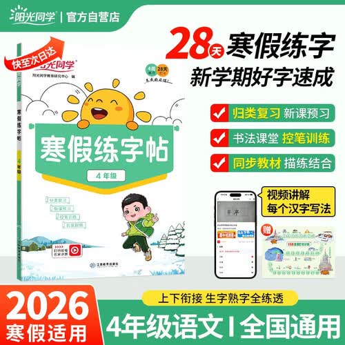 阳光同学 2026春新版 寒假练字帖四年级人教版 上下册衔接 小学生控笔训练书法写字技巧 寒假作业28天专项训练封面