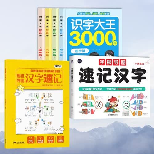 识字大王3000字起步篇+基础篇+提高篇+巩固篇+字根导图速记汉字+思维导图汉字速记(全6册)封面