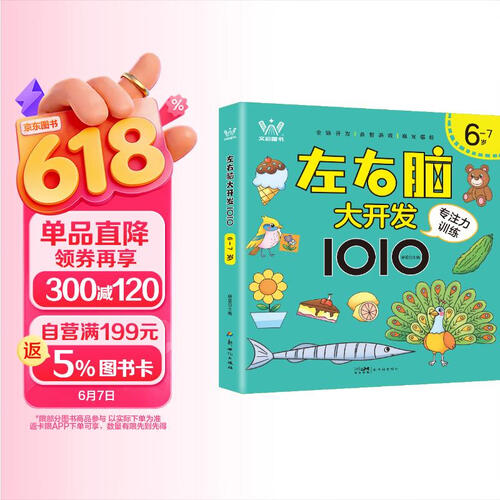 左右脑大开发1010 6-7岁左右脑智力开发思维逻辑训练儿童专注力游戏绘本 幼小衔接启蒙益智早教书封面