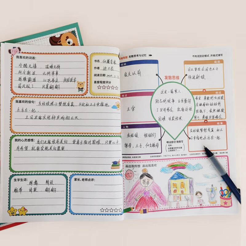 小学生儿童读书笔记录卡专用本阅读摘记抄好词好句思维导图笔记本 1本绿色详情图