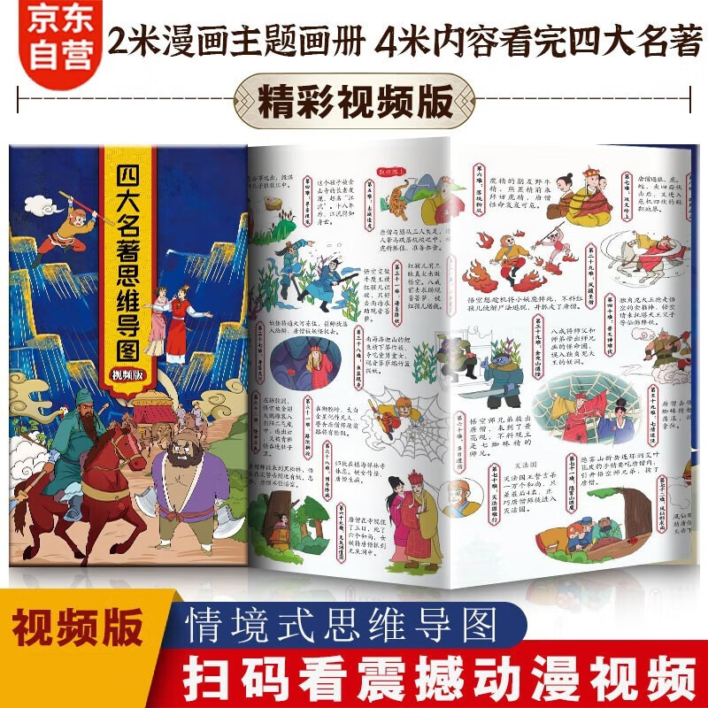 四大名著思维导图 漫画解读四大名著西游记三国演义红楼梦水浒传 中小学生轻松读古典文学折页画册导读详情图